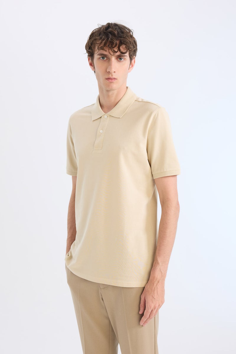 DeFacto Beige Man Regular Fit Polo Collar Pique Short Sleeve Polo T-Shirt Casual - Image 3